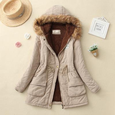 2019 Women's Winter Hooded Fur Collar Waist And Velvet Thick Warm Long Cotton Jacket Coat - CTHOPER