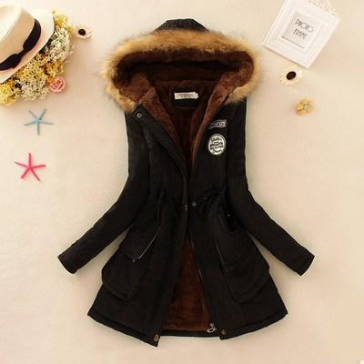 2019 Women's Winter Hooded Fur Collar Waist And Velvet Thick Warm Long Cotton Jacket Coat - CTHOPER