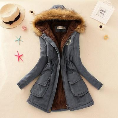 2019 Women's Winter Hooded Fur Collar Waist And Velvet Thick Warm Long Cotton Jacket Coat - CTHOPER