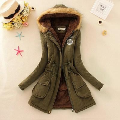 2019 Women's Winter Hooded Fur Collar Waist And Velvet Thick Warm Long Cotton Jacket Coat - CTHOPER