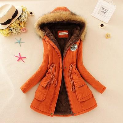 2019 Women's Winter Hooded Fur Collar Waist And Velvet Thick Warm Long Cotton Jacket Coat - CTHOPER