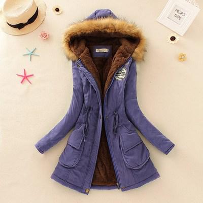 2019 Women's Winter Hooded Fur Collar Waist And Velvet Thick Warm Long Cotton Jacket Coat - CTHOPER