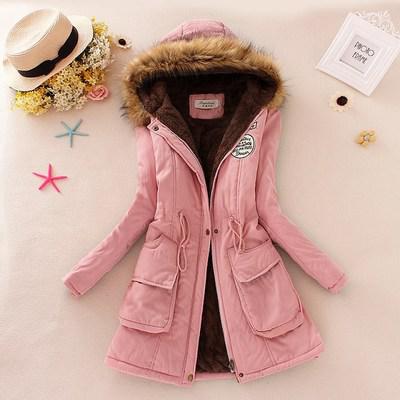 2019 Women's Winter Hooded Fur Collar Waist And Velvet Thick Warm Long Cotton Jacket Coat - CTHOPER