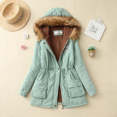 2019 Women's Winter Hooded Fur Collar Waist And Velvet Thick Warm Long Cotton Jacket Coat - CTHOPER