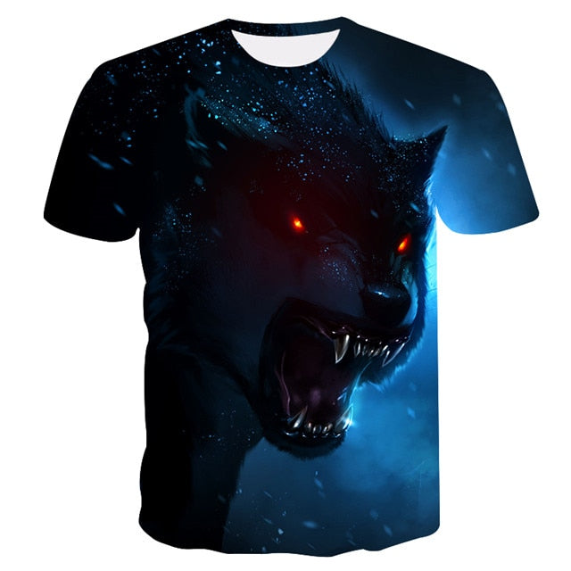 Men's Wolf 3D Print Animal Short Sleeve T Shirts - CTHOPER