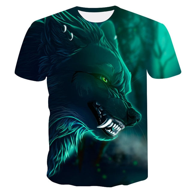 Men's Wolf 3D Print Animal Short Sleeve T Shirts - CTHOPER