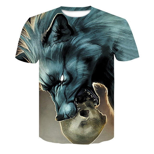 Men's Wolf 3D Print Animal Short Sleeve T Shirts - CTHOPER