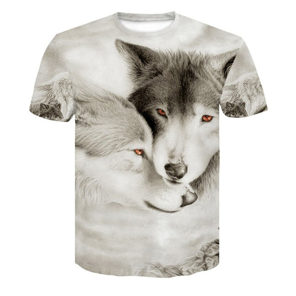 Men's Wolf 3D Print Animal Short Sleeve T Shirts - CTHOPER