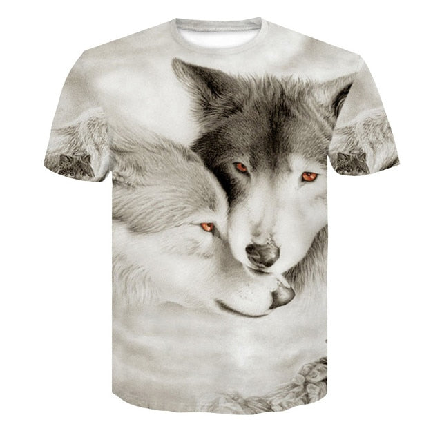 Men's Wolf 3D Print Animal Short Sleeve T Shirts - CTHOPER