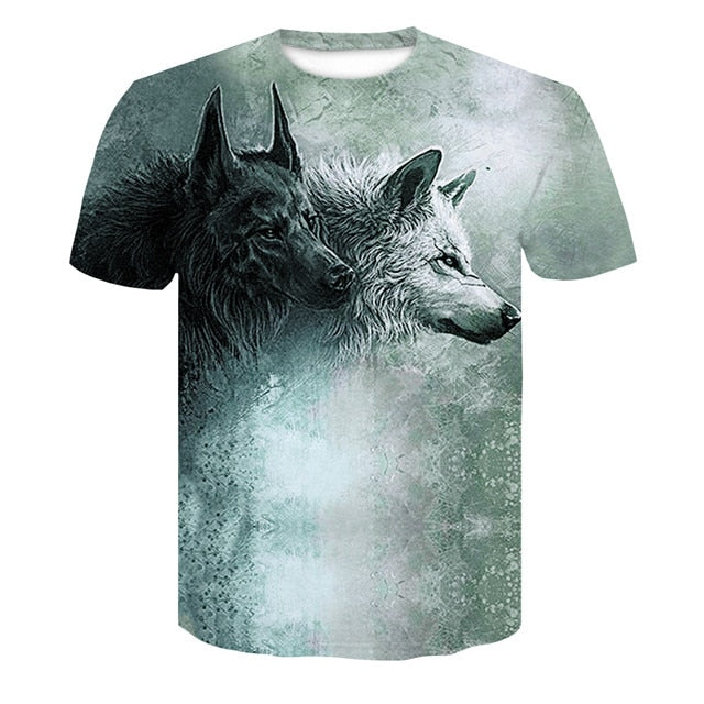 Men's Wolf 3D Print Animal Short Sleeve T Shirts - CTHOPER