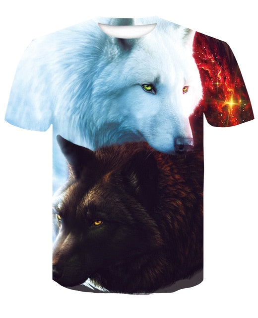 Men's Wolf 3D Print Animal Short Sleeve T Shirts - CTHOPER