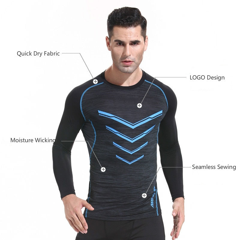 Men's GYM Long Sleeve Compression T Shirts - CTHOPER