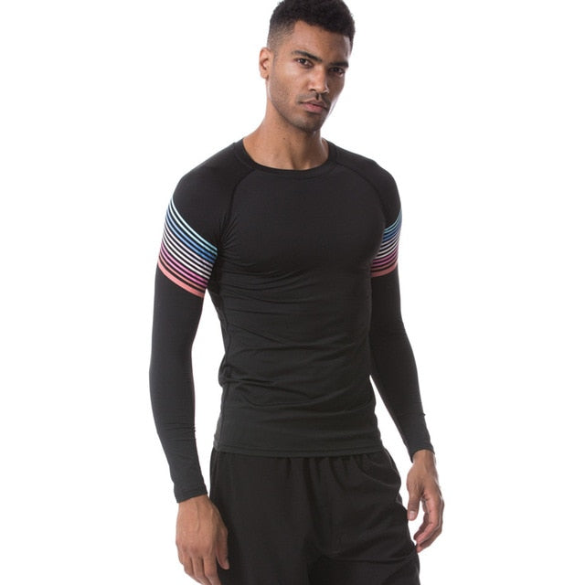 Men's Sport Long Sleeve Stripe T Shirts - CTHOPER