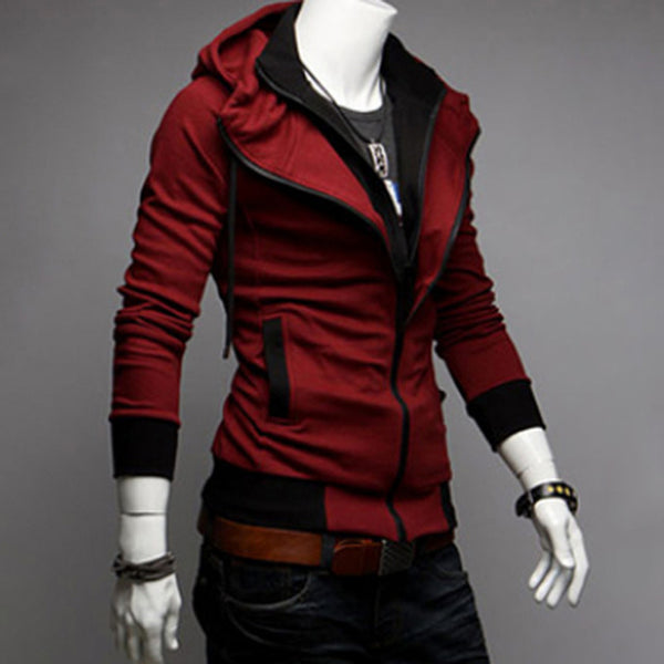Men's Winter Color Matching Hooded Jacket Coat - CTHOPER