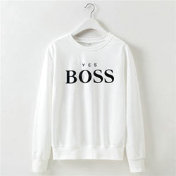 Womens "Yes Boss" Letter Printed Long Sleeve O Neck Hoodie Sweatshirt - CTHOPER