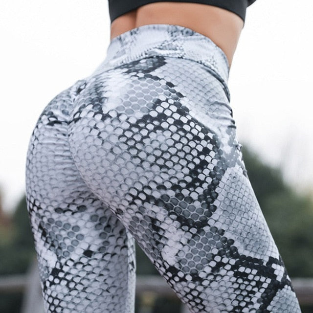 Women Sexy High Waist Fitness Snake Skin Printed Yoga Pants - CTHOPER