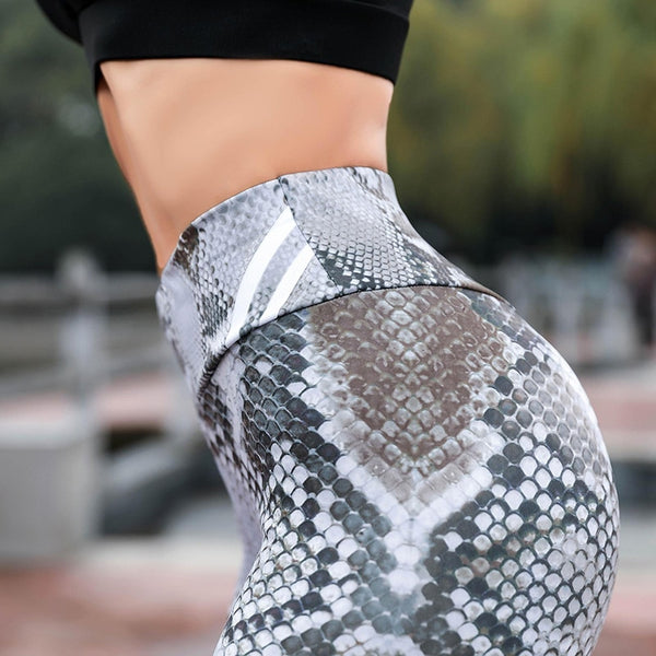 Women Sexy High Waist Fitness Snake Skin Printed Yoga Pants - CTHOPER