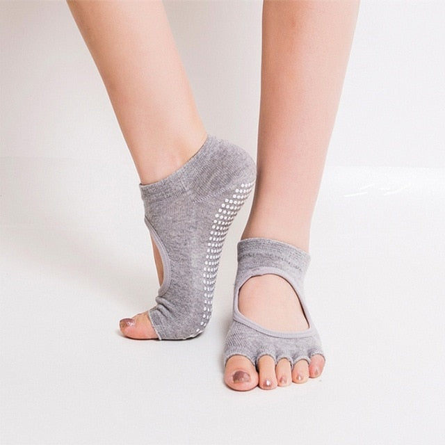 Women Yoga Backless Five Toe Anti-Slip Ankle Grip Dots Socks - CTHOPER