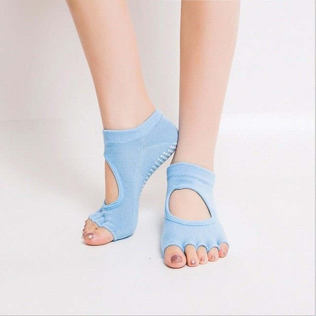 Women Yoga Backless Five Toe Anti-Slip Ankle Grip Dots Socks - CTHOPER