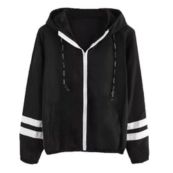 Women Long Sleeve Hooded Zipper Pockets Windbreaker Jacket - CTHOPER