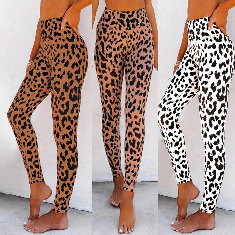 Womens Casual Leopard Print Stretch Gym Sports Leggings Pencil Pants Trousers