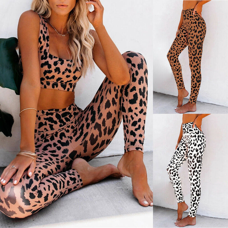 Womens Casual Leopard Print Stretch Gym Sports Leggings Pencil Pants Trousers
