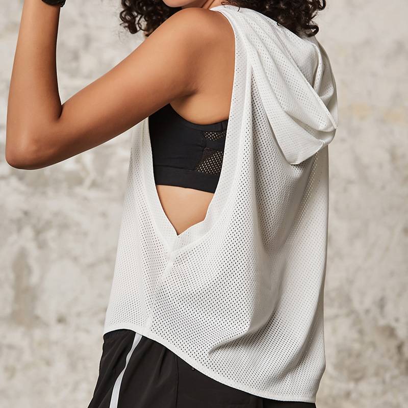 Women's Sleeveless Mesh Tank Top Hoodie - CTHOPER