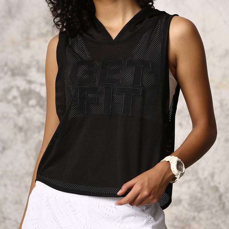 Women's Sleeveless Mesh Tank Top Hoodie - CTHOPER