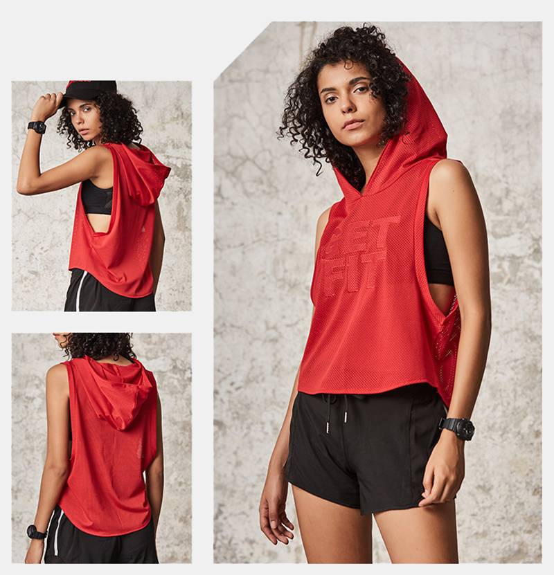 Women's Sleeveless Mesh Tank Top Hoodie - CTHOPER