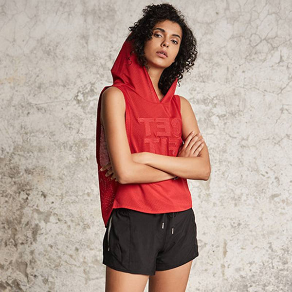 Women's Sleeveless Mesh Tank Top Hoodie - CTHOPER