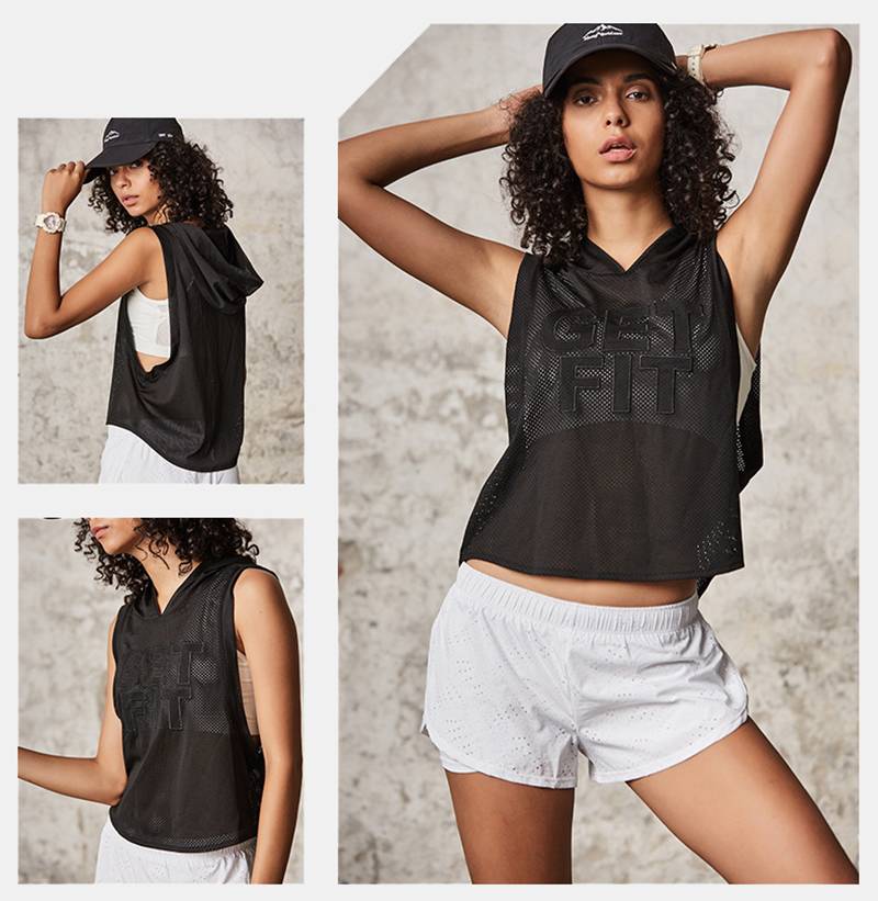 Women's Sleeveless Mesh Tank Top Hoodie - CTHOPER